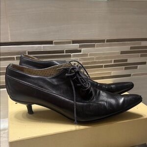 Fornarina Italian Black Leather Heeled Shoes boots vintage size 38
